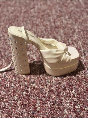 Public Desire Cream Knotted Platform Heel with Rhinestone Block